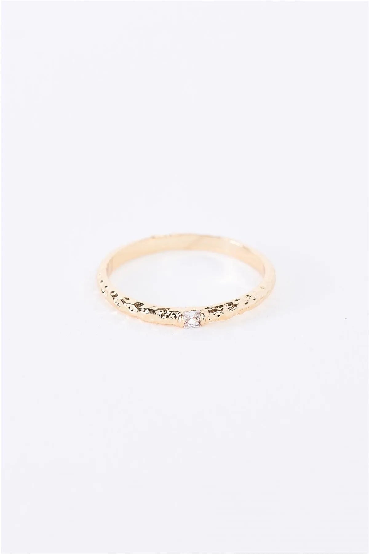 Gold Structured Band Faux Diamond Ring - Tasha Apparel Wholesale