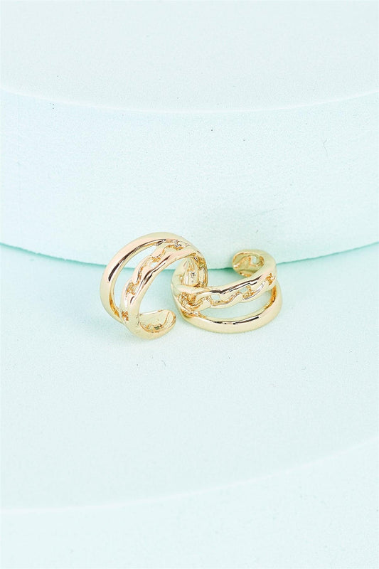 Small Gold Structured Linked Hoop Helix Ear Clips /3 Pairs