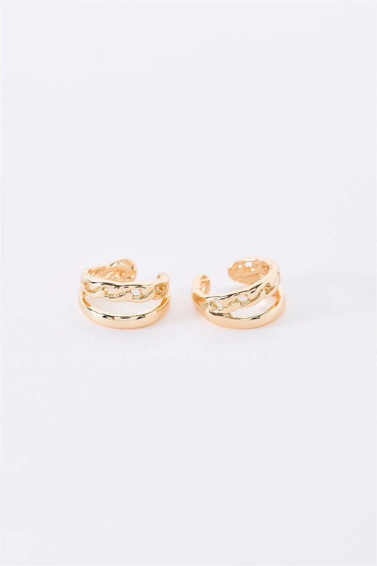 Small Gold Structured Linked Hoop Helix Ear Clips - Tasha Apparel Wholesale