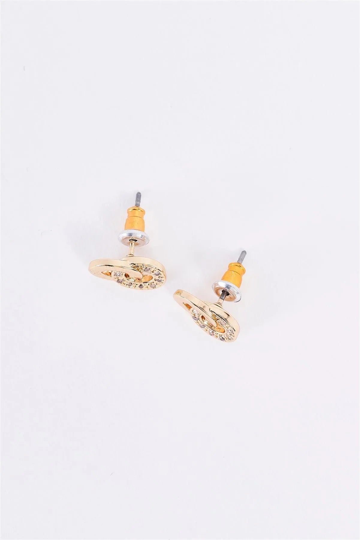 Gold & Rhinestone Incrusted Linked Hoop Stud Earrings - Tasha Apparel Wholesale