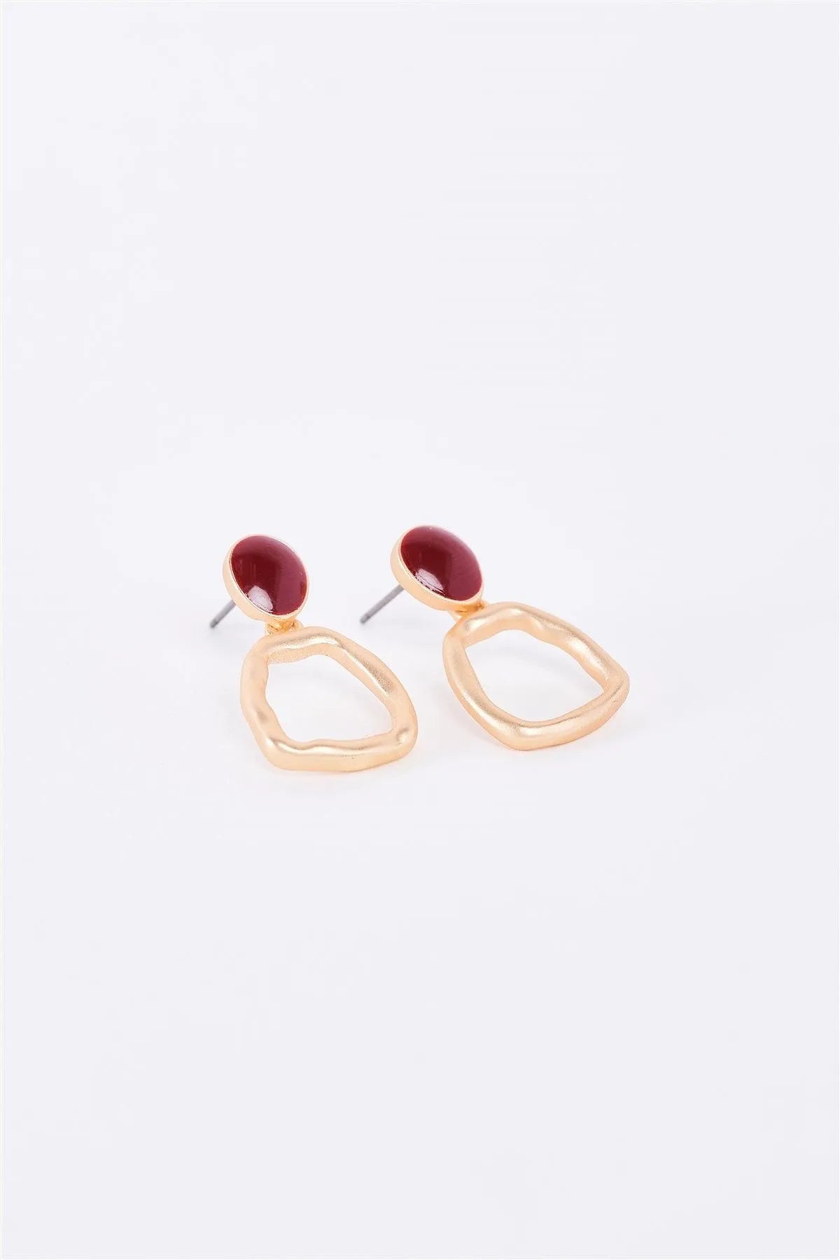 Matte Gold & Red Stone Drop Earrings - Tasha Apparel Wholesale