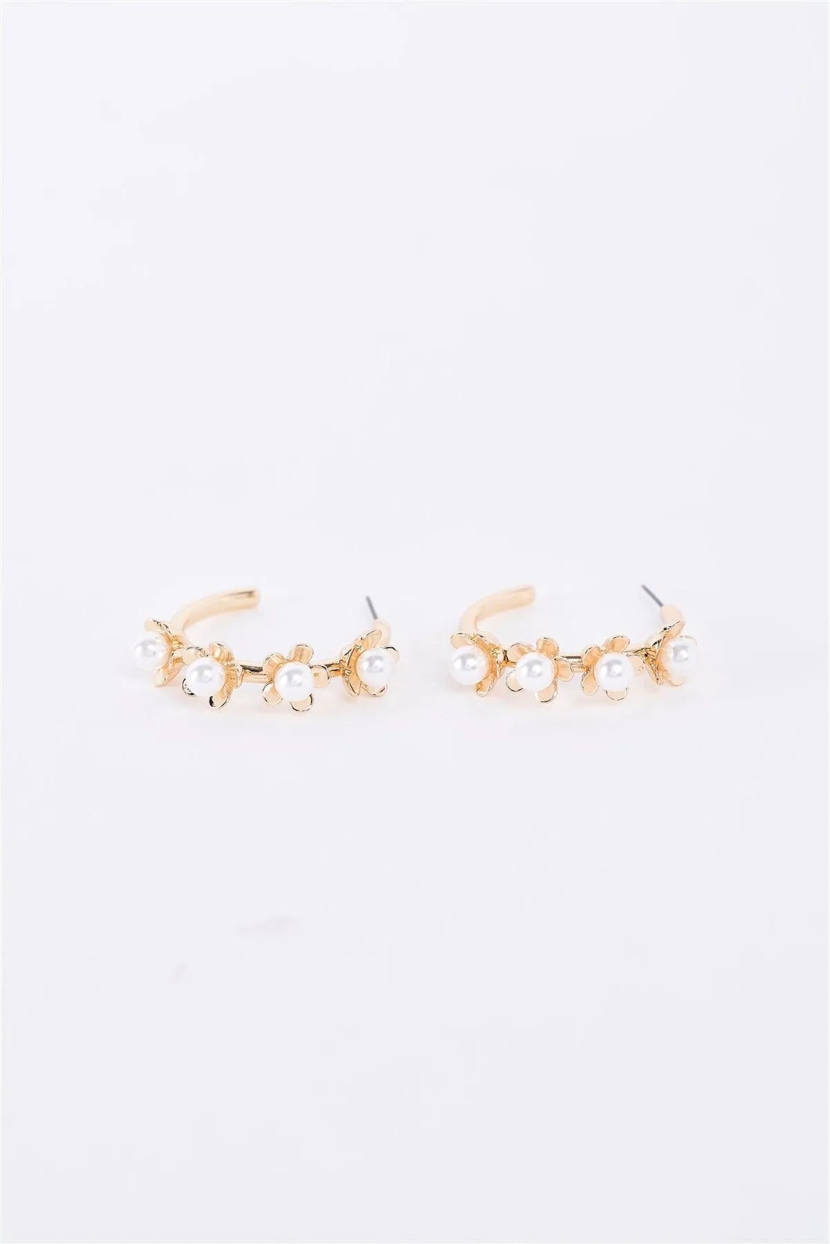 Gold & Pearl Flower Hoop Earrings - Tasha Apparel Wholesale