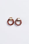 Brown & Gold Heptahedron Dandle Earrings /3 Pairs