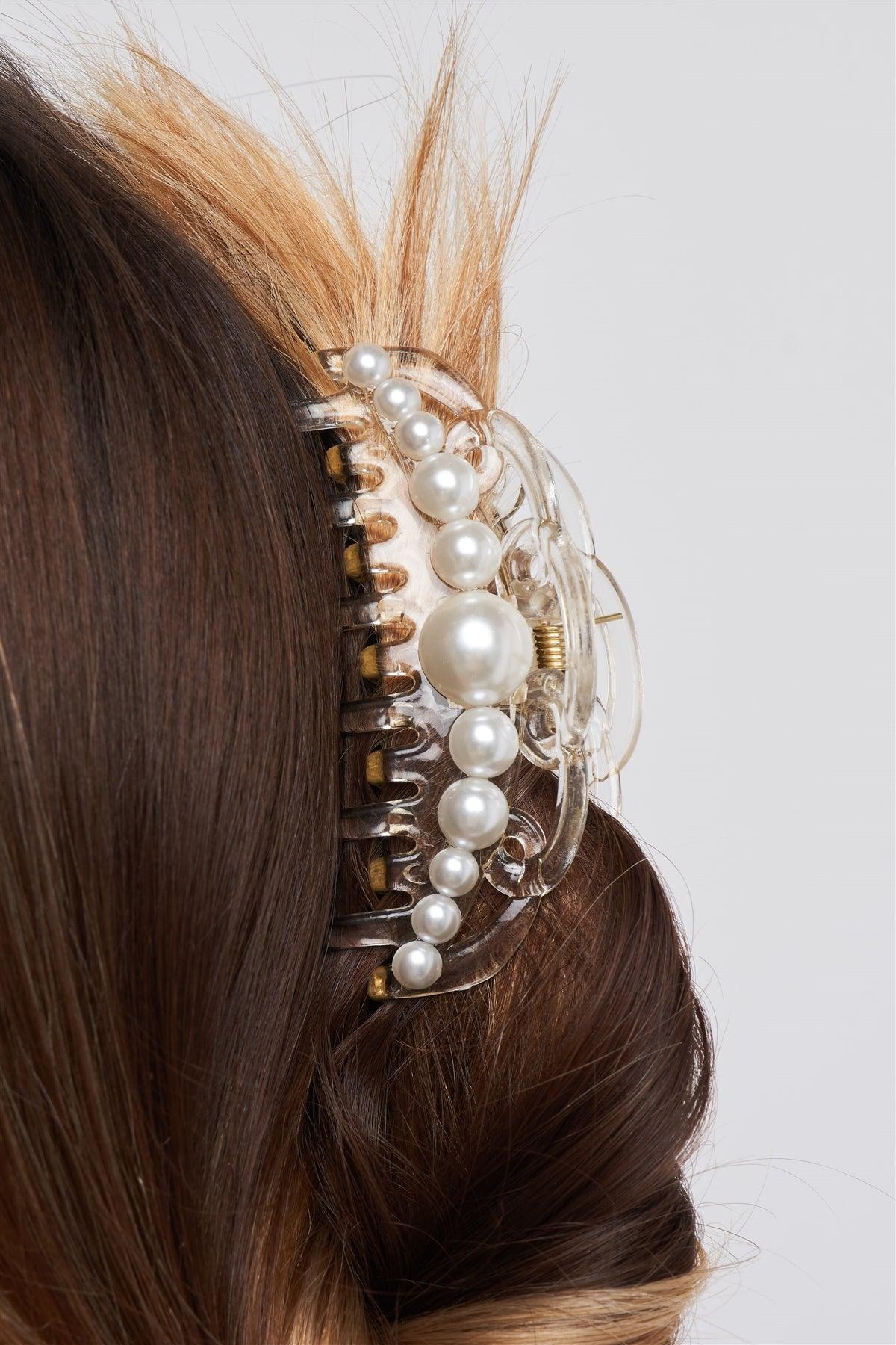 "Princess Hairpin" White & Pearl Large Hair Clip /3 Pieces - Tasha Apparel Wholesale