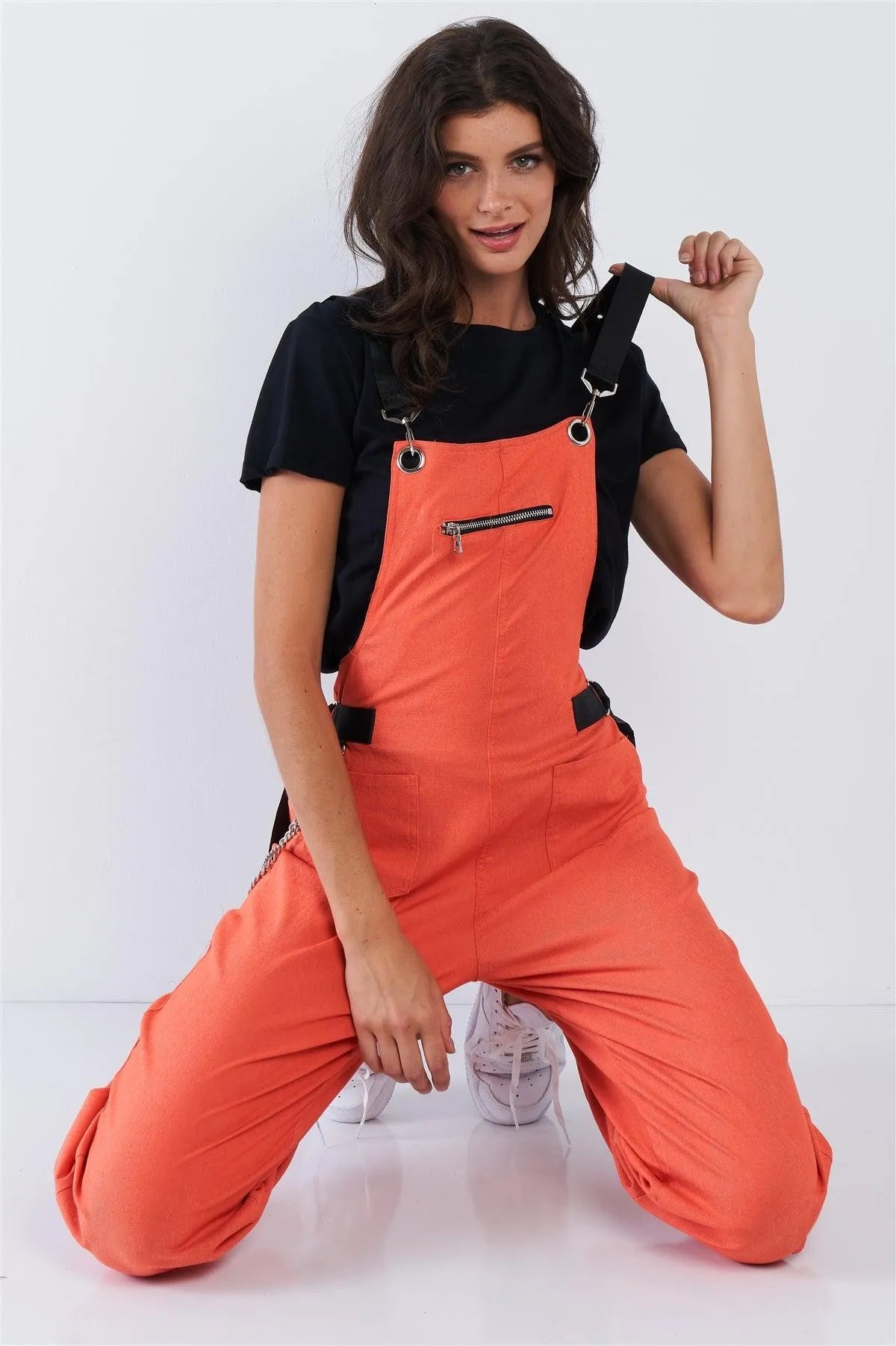 Orange Zip Pocket Hardware Chained Cargo Overalls /2-2-2-2 - Tasha Apparel Wholesale