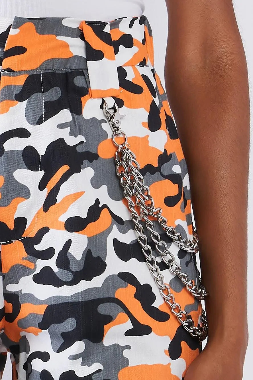 Orange Camouflage Cargo Detachable Triple Chain Pants - Tasha Apparel Wholesale