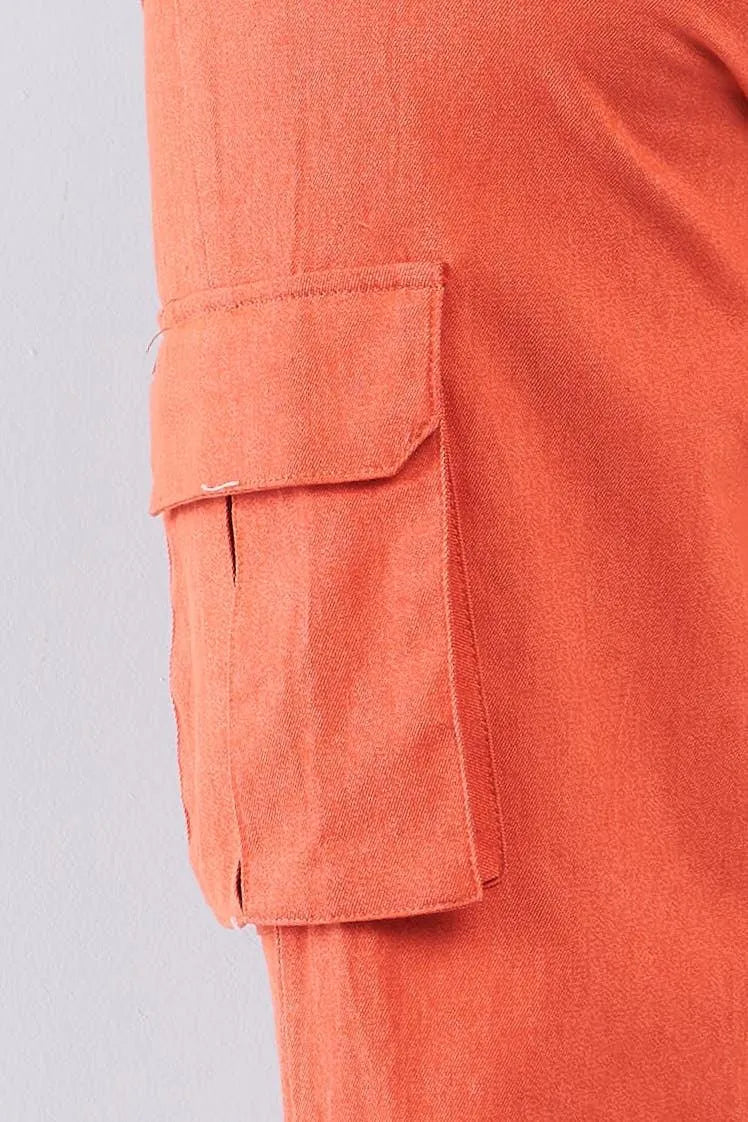 Tangerine Orange High Waisted Cargo Pocket Jogger Pants /2-3-1 - Tasha Apparel Wholesale