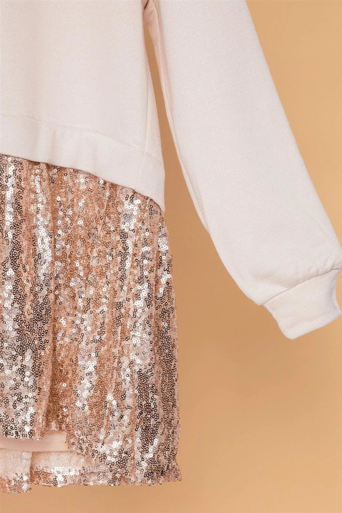 Toddler Girls Ivory Rose Gold Sequin Long Sleeve Combo Top Dress /1-2-2-1 - Tasha Apparel Wholesale