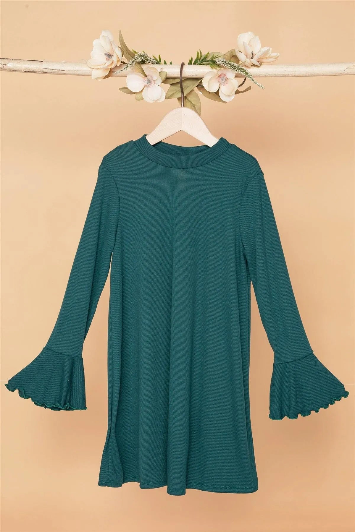 Girls Green Ribbed Long Sleeve Sweater Dress Girls Green Ribbed Long Sleeve Sweater Dress