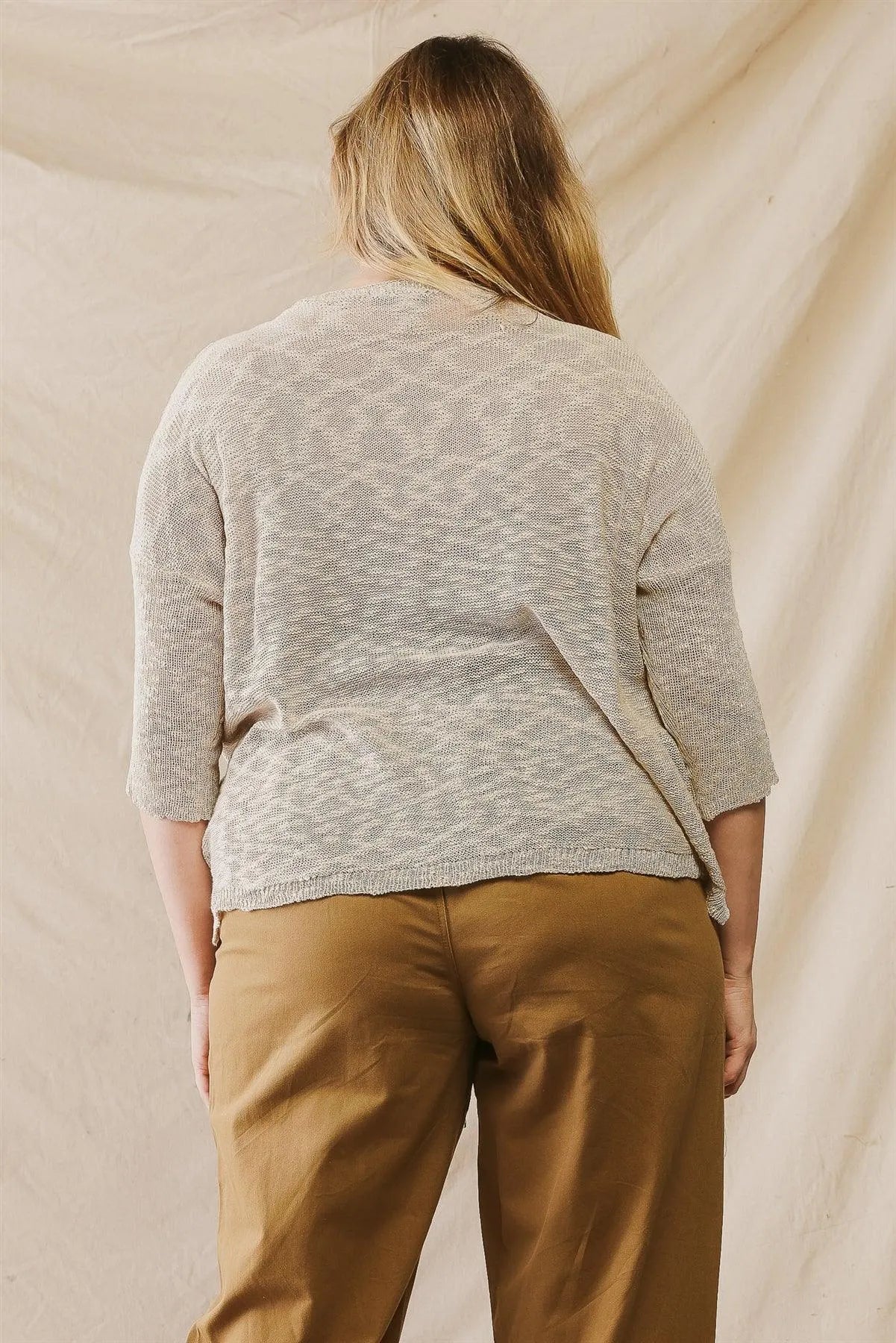 Plus Size Textured One Pocket Midi Sleeve Knit Top /2-2-1 - Tasha Apparel Wholesale