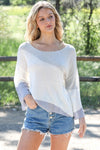 White & Blue Knit Colorblock Relaxed Fit Top /2-2-2