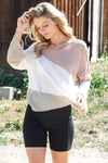 White & Coffee Knit Colorblock Relaxed Fit Top /2-2-2