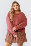 Junior Plus Brick Knit Inside-Out Long Sleeve Sweater /3-2-1