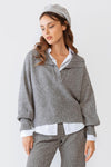 Heather Grey Knit Collared Long Sleeve Cropped Sweater /2-2-2