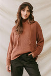 Camel Knit Hooded Long Sleeve Relaxed Sweater /2-2-2
