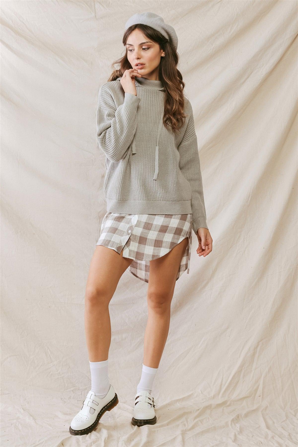 Heather Grey Knit Hooded Long Sleeve Relaxed Sweater /2-2-2