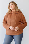 Junior Plus Camel Knit Long Sleeve Hooded Sweater /3-2-1