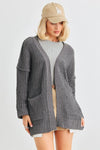 Charcoal Knit Long Sleeve Two Pocket Open Front Cardigan /2-2-2