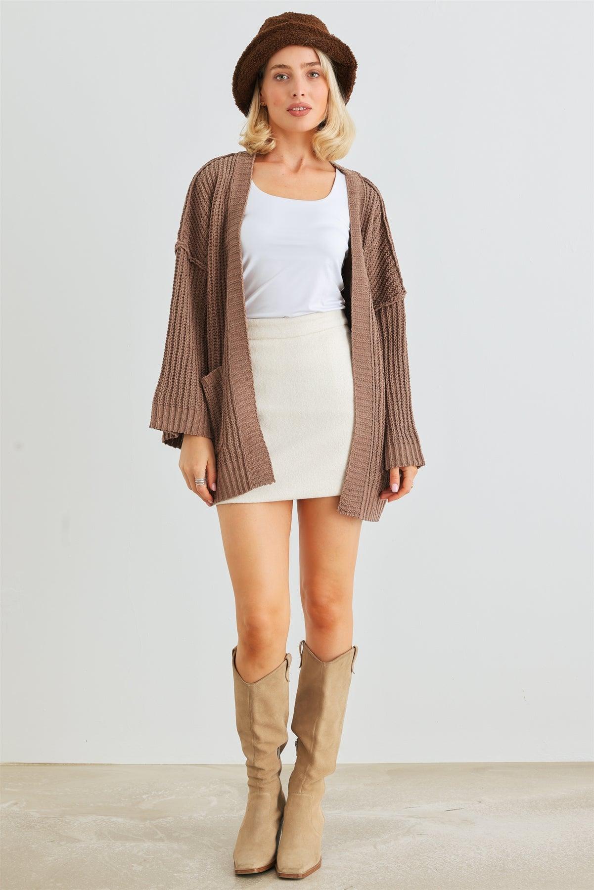 Cocoa Knit Long Sleeve Two Pocket Open Front Cardigan /2-2-2