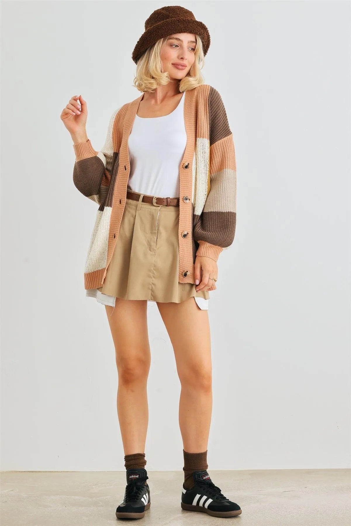 Blush Colorful Square Print Knit Button-Up Cardigan /2-2-2 - Tasha Apparel Wholesale