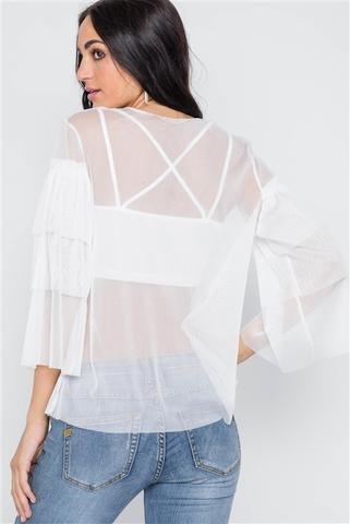 White Sheer Two Piece Mash Long Sleeves Top