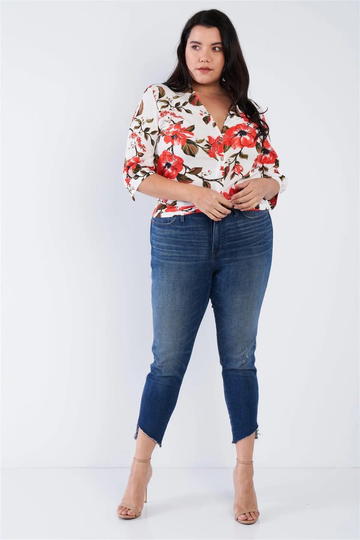 Junior Plus Size Floral White Multi Top /1-2-2 - Tasha Apparel Wholesale