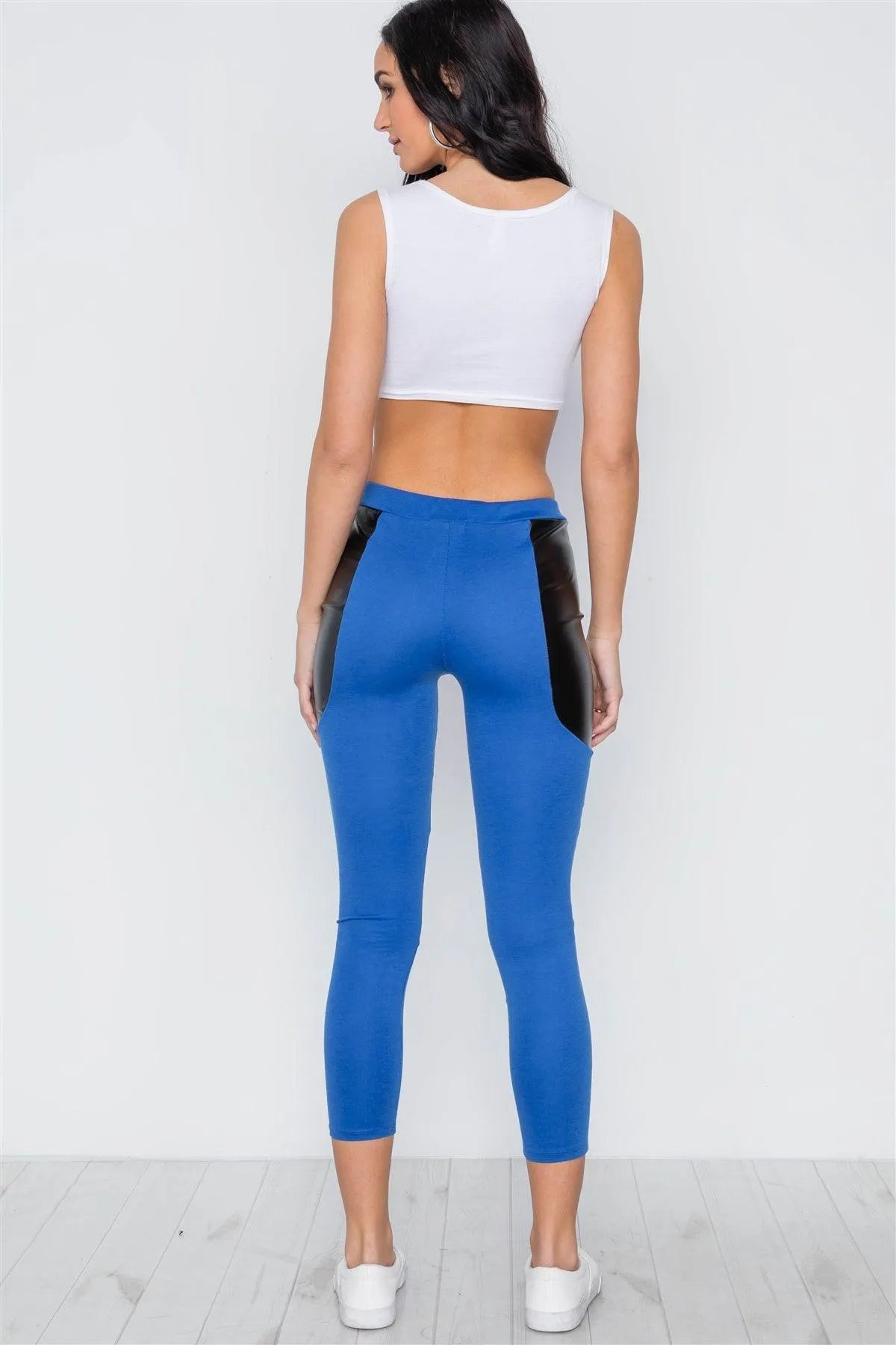 Royal Mid-Rise Faux Leather Side Detail Leggings /2-2-2 - Tasha Apparel Wholesale