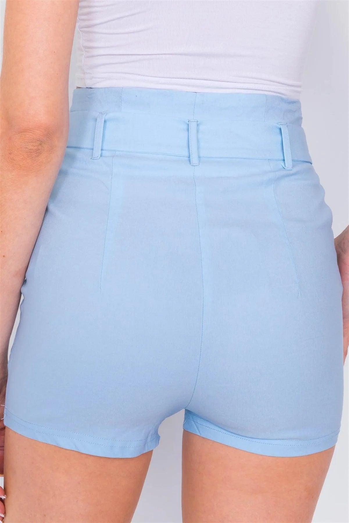 Baby Blue Pleated Vintage High-Waist Chic Mini Shorts - Tasha Apparel Wholesale