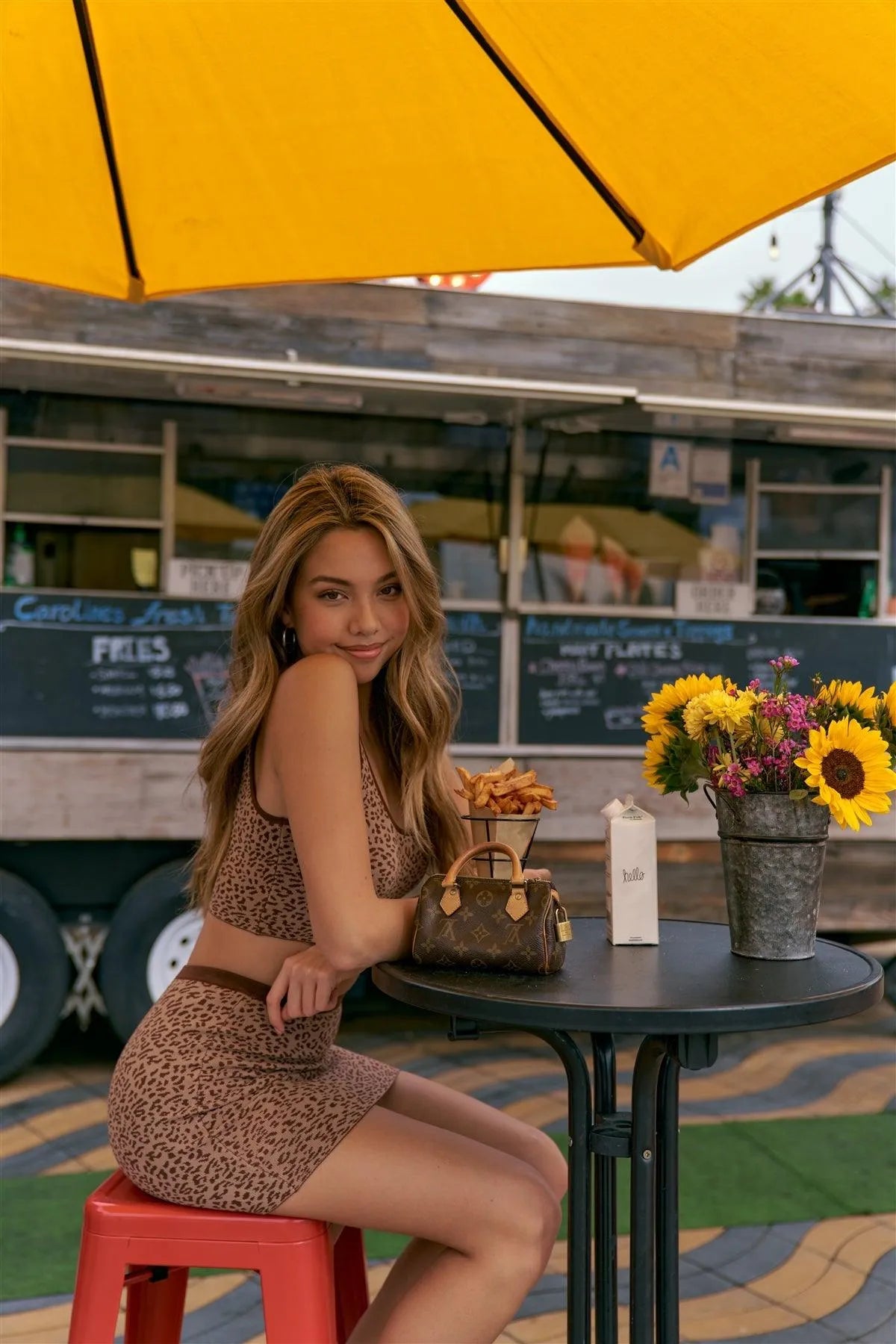 Taupe Brown Leopard Print Crop Tank Top & Mini Skirt Set - Tasha Apparel Wholesale