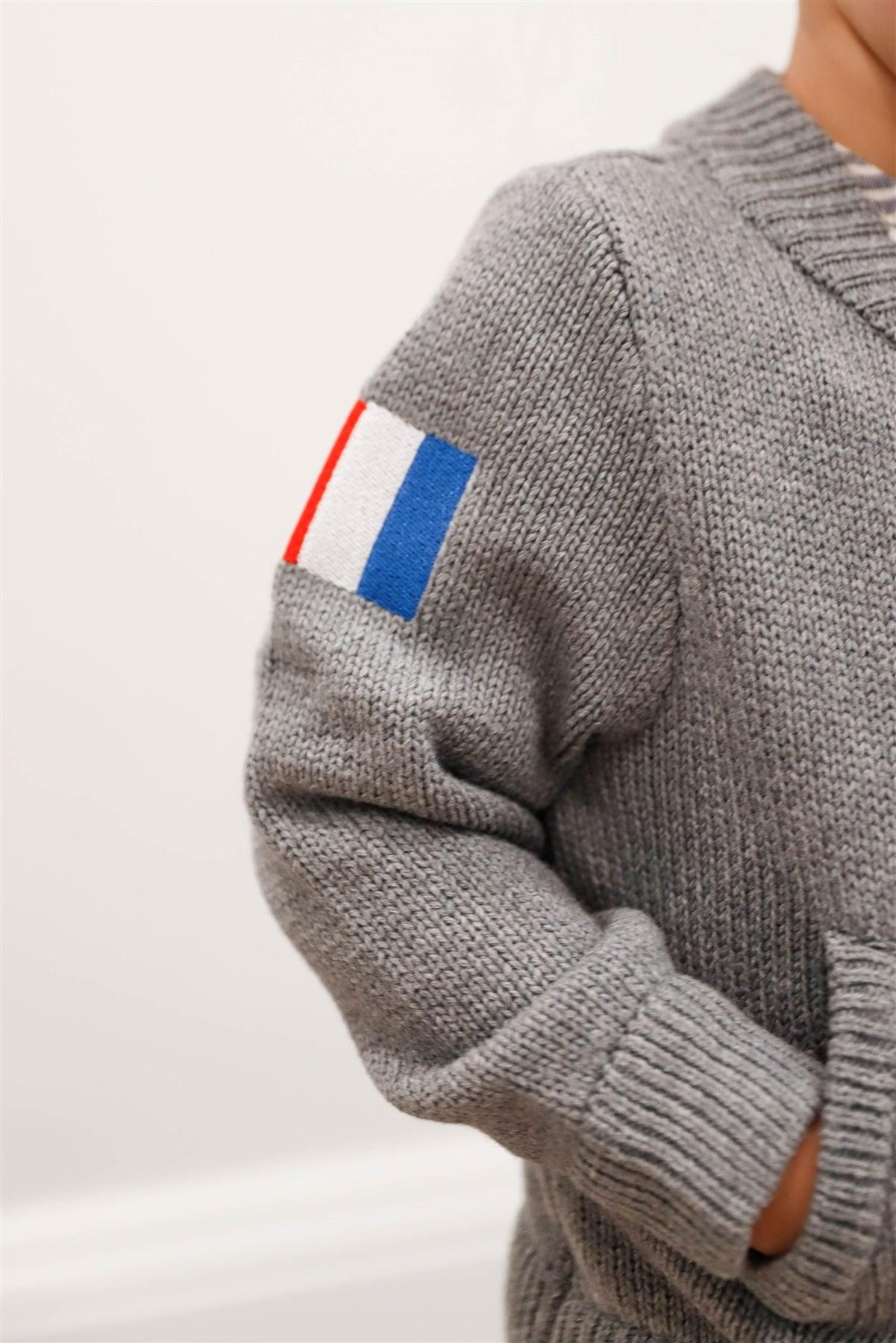 Toddler Girls "Paris" Grey Knit Cotton Zip-Up Sweater /5-1 - Tasha Apparel Wholesale