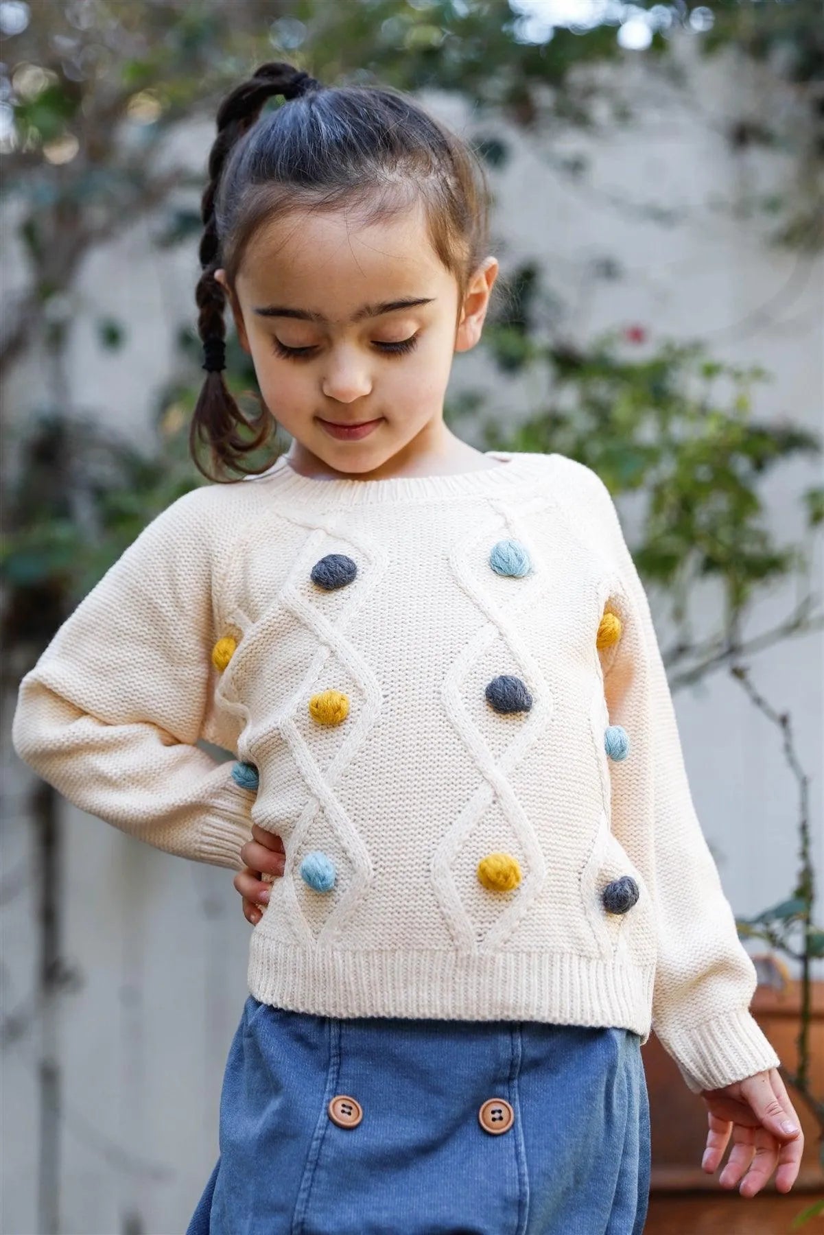 Toddler Girls Ivory Knit Multi Color Polka Dot Detail Sweater /1-3-2 - Tasha Apparel Wholesale