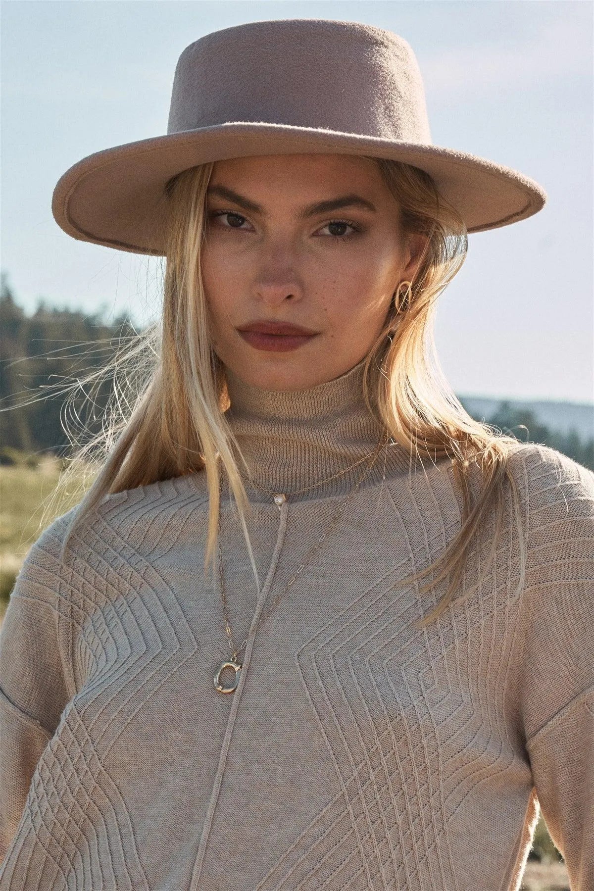 Ivory-Taupe Turtleneck Long Sleeve Ribbed Geo Knit Top - Tasha Apparel Wholesale