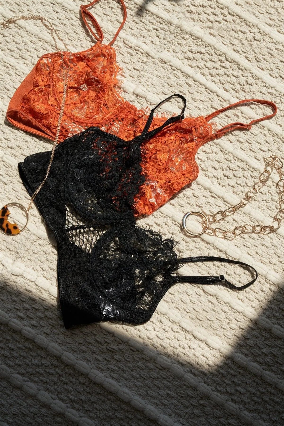 Black Floral Lace Cropped Cami Underwire Bralette - Tasha Apparel Wholesale