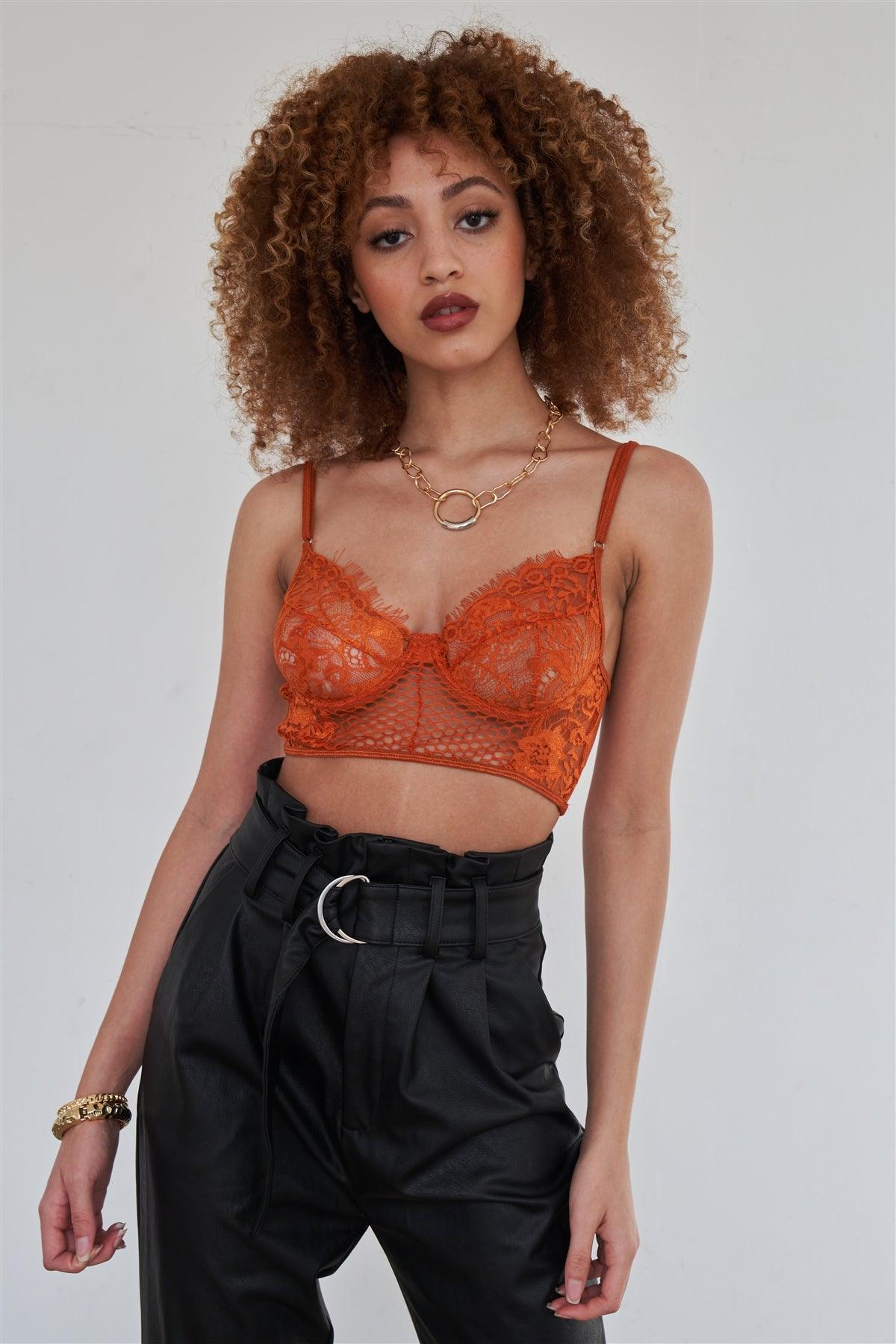 Camel Floral Lace Cropped Cami Underwire Bralette