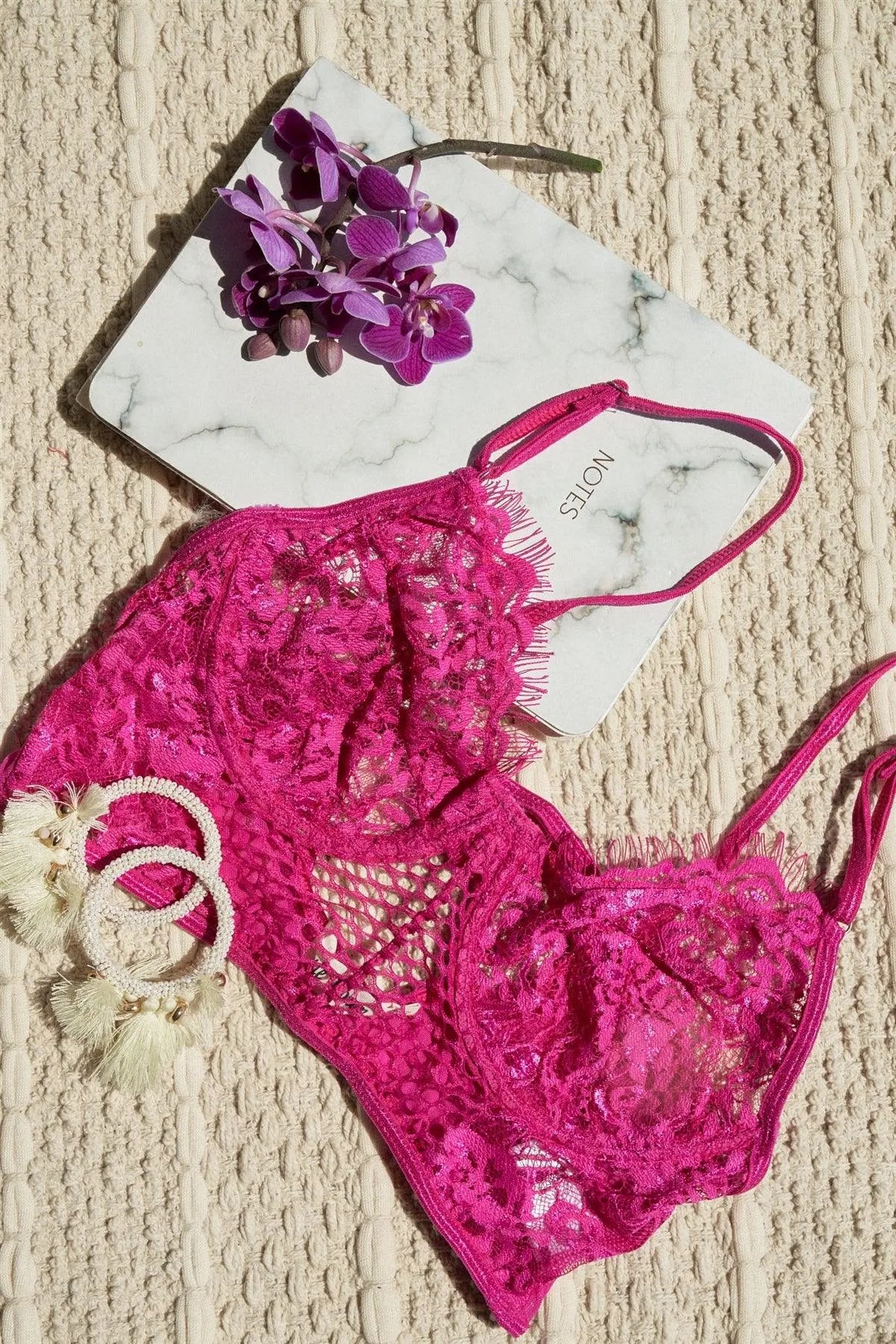 Magenta Floral Lace Cropped Cami Underwire Bralette - Tasha Apparel Wholesale