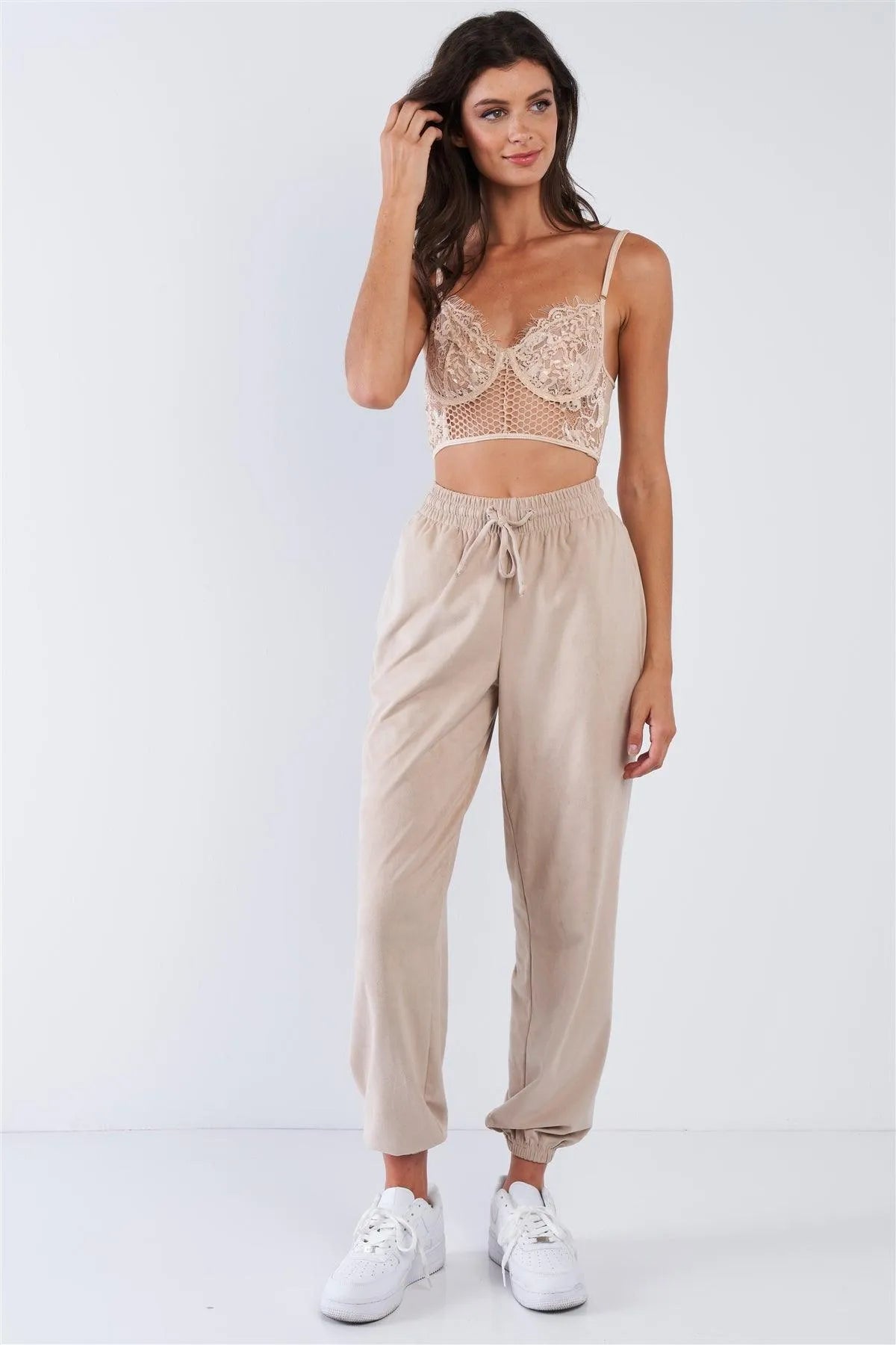 Nude Floral Lace Cropped Cami Underwire Bralette /2-2-2 - Tasha Apparel Wholesale