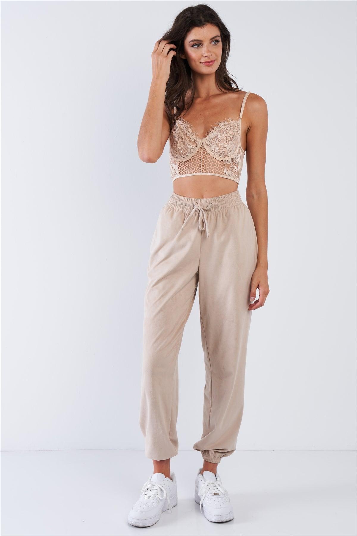Nude Floral Lace Cropped Cami Underwire Bralette