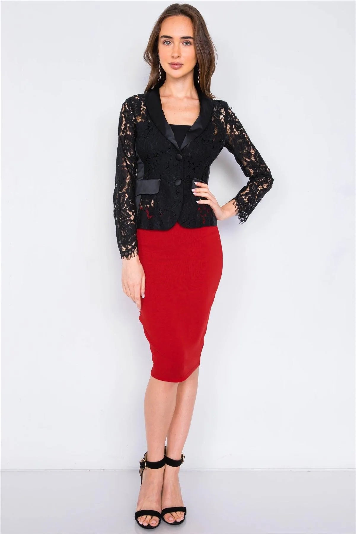 Red High-Waist A-Line Pencil Bodycon Basic Midi Skirt /2-2-2 - Tasha Apparel Wholesale