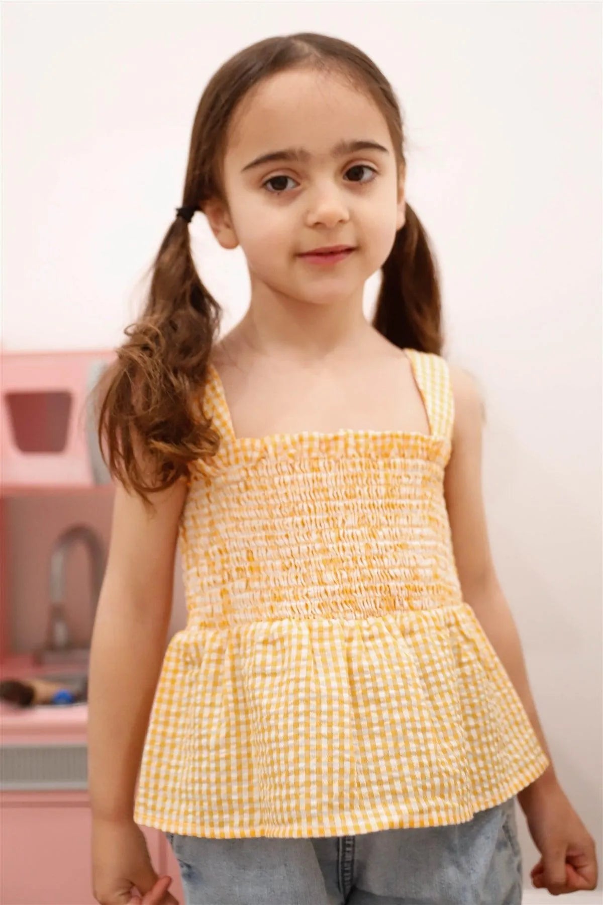Toddler Girls Orange Plaid Smocked Flare Hem Sleeveless Top /1-1-1-1 - Tasha Apparel Wholesale