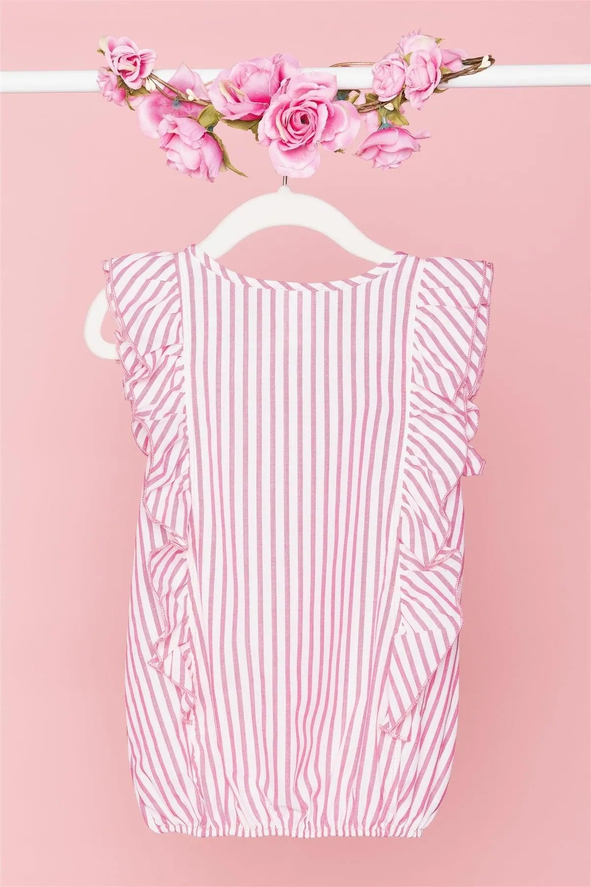 Toddler Girls Pink And White Striped Ruffled Top /4-1 - Tasha Apparel Wholesale