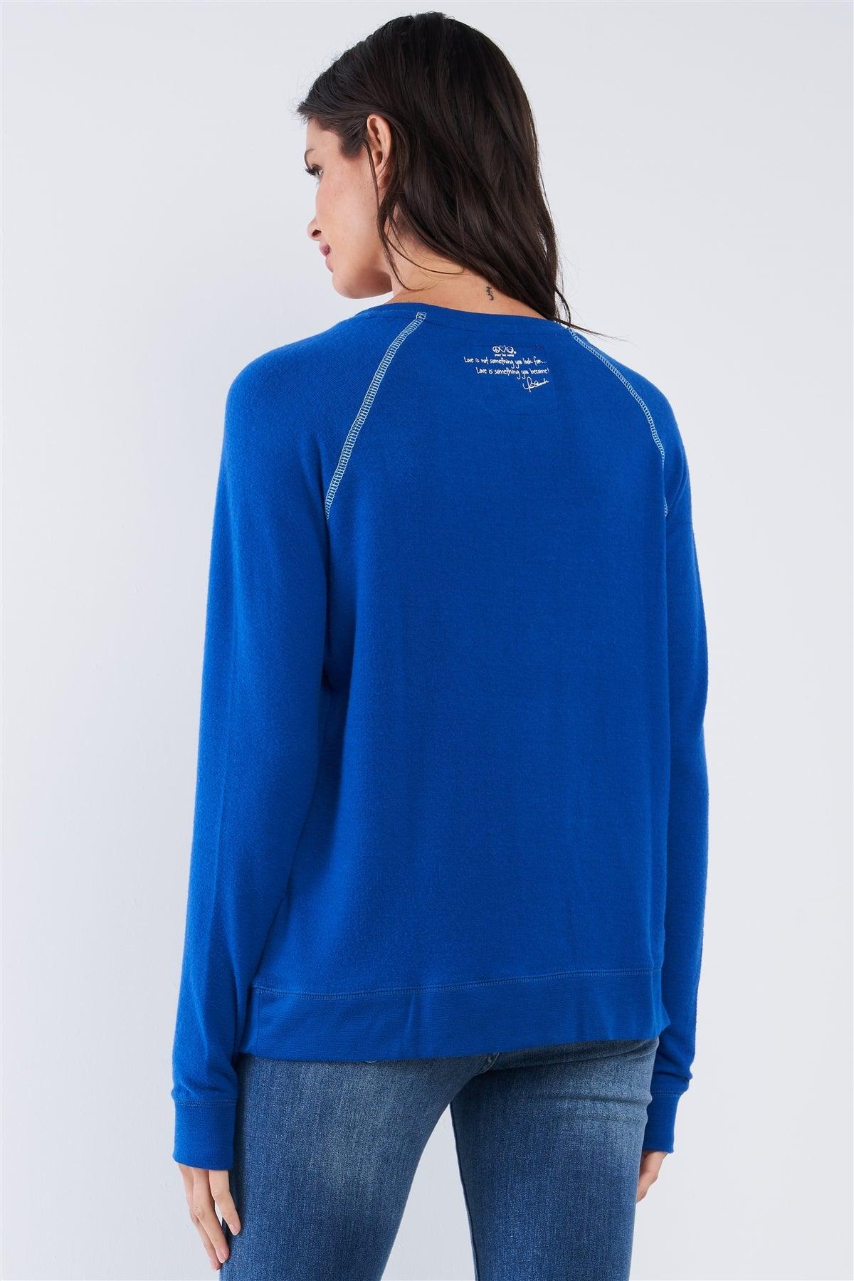 Snorkel Blue Long Sleeve "I Love Sundays" Graphic Crew Neck Comfy Top /3-2 - Tasha Apparel Wholesale