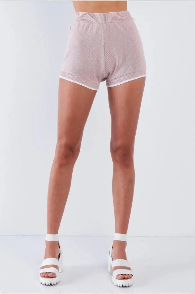 Mauve White Striped Crop High Waisted Short - Tasha Apparel Wholesale