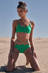 Emerald Green Golden Rings Accent Detail Single Strap Back High Hip Bottom Two-Piece Swimsuit