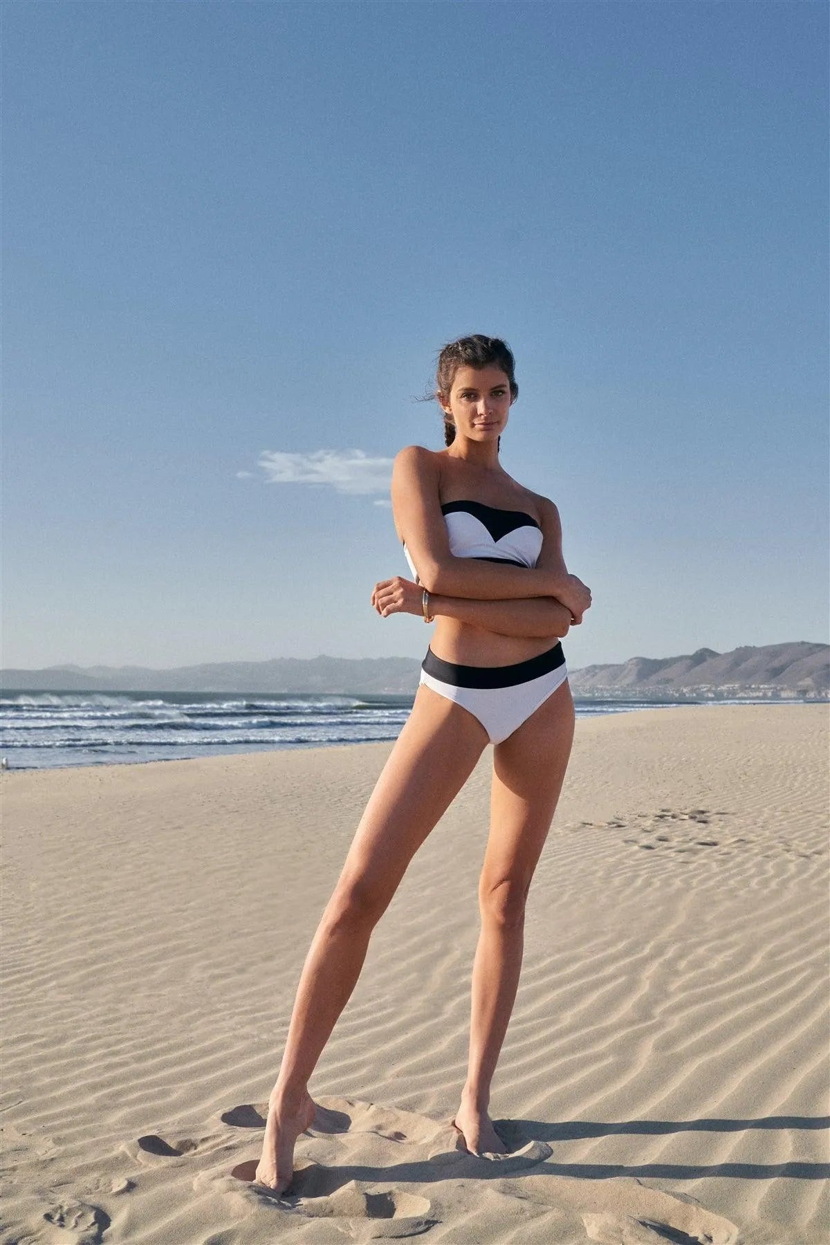 Black & White Color Block Strapless Tube Top & Mid-Rise Cheeky Bottom Two-Piece Bikini Set - Tasha Apparel Wholesale