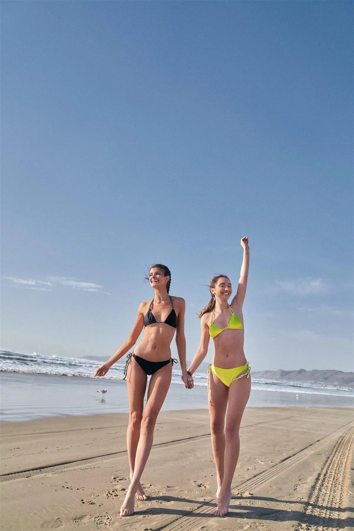 Yellow Self-Tie Triangle Bikini Top & Side Self-Tie Gold Braid Bikini Bottom Swimsuit - Tasha Apparel Wholesale