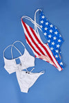 American Flag Deep V-Neck With Zip High-Leg Double Criss-Cross Strap One-Piece Sexy Swimsuit