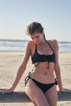 Black Self-Tie Halter Neck Corset Lace-Up Front Detail Top & Self-Tie Bottom Bikini Set