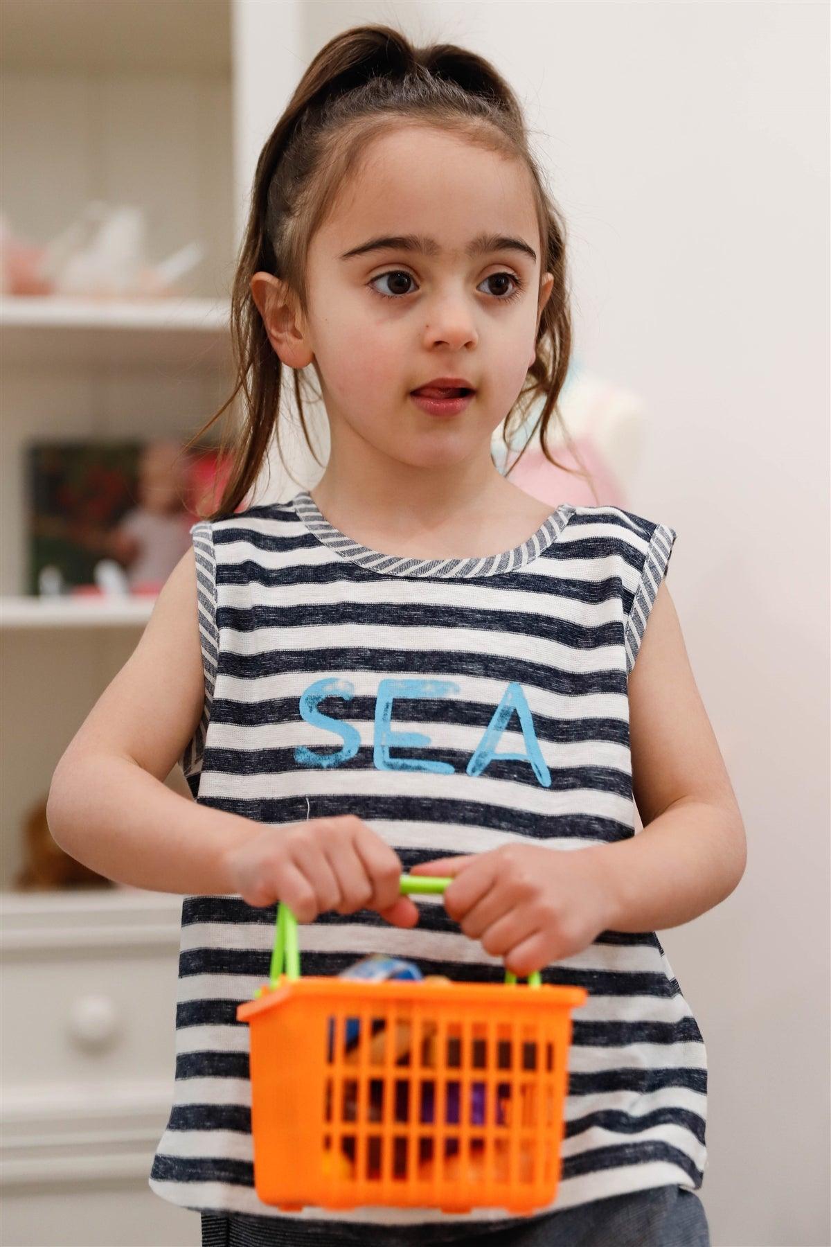 Little Toddler Girls Navy Stripe 'Sea" Print Sleeveless Top - Tasha Apparel Wholesale