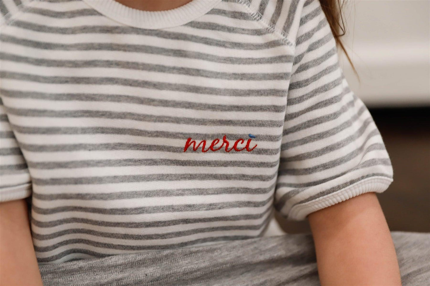Toddler Girls "Merci" Grey Cotton Stripe Short Sleeve Top /2-2-3 - Tasha Apparel Wholesale