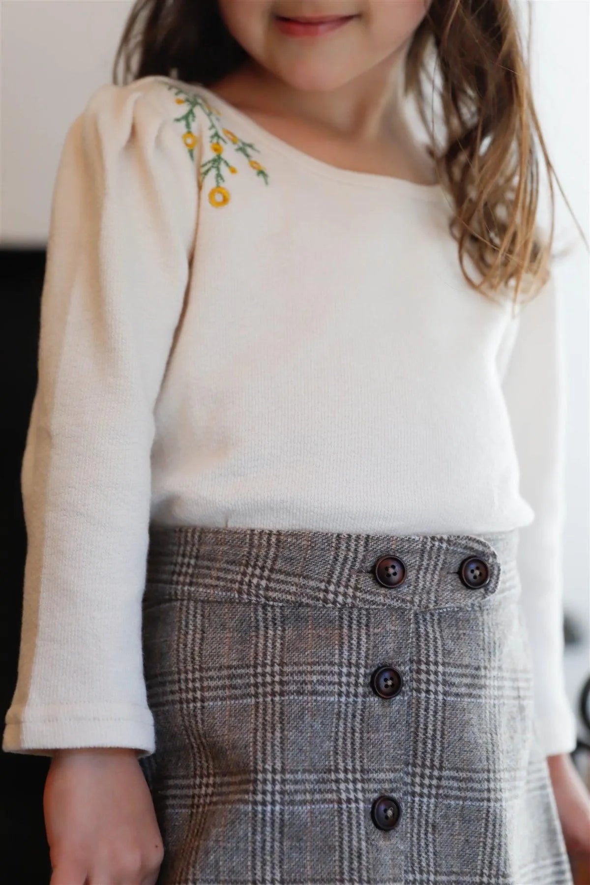 Toddler Girls Ivory Cotton Floral Embroidery Detail Sweater /3-1-1-2 - Tasha Apparel Wholesale